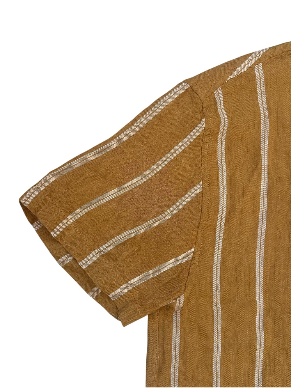 Katin Alan Ochre White Striped Linen Cotton Blend Short Sleeve Shirt Size Small - Picture 2 of 7
